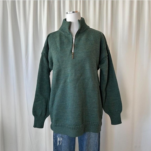 Green Perregine wool quarter zip jumper knitwear. - Picture 3 of 8
